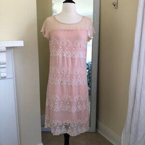 Sundance Pink Rose Palace Shift Dress Small Silk Sheer Lace Overlay Fairycore